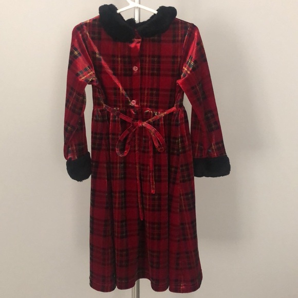 Perfectly Dressed Velour Christmas Holiday Dress in Red Plaid Sz 5t - Picture 2 of 9